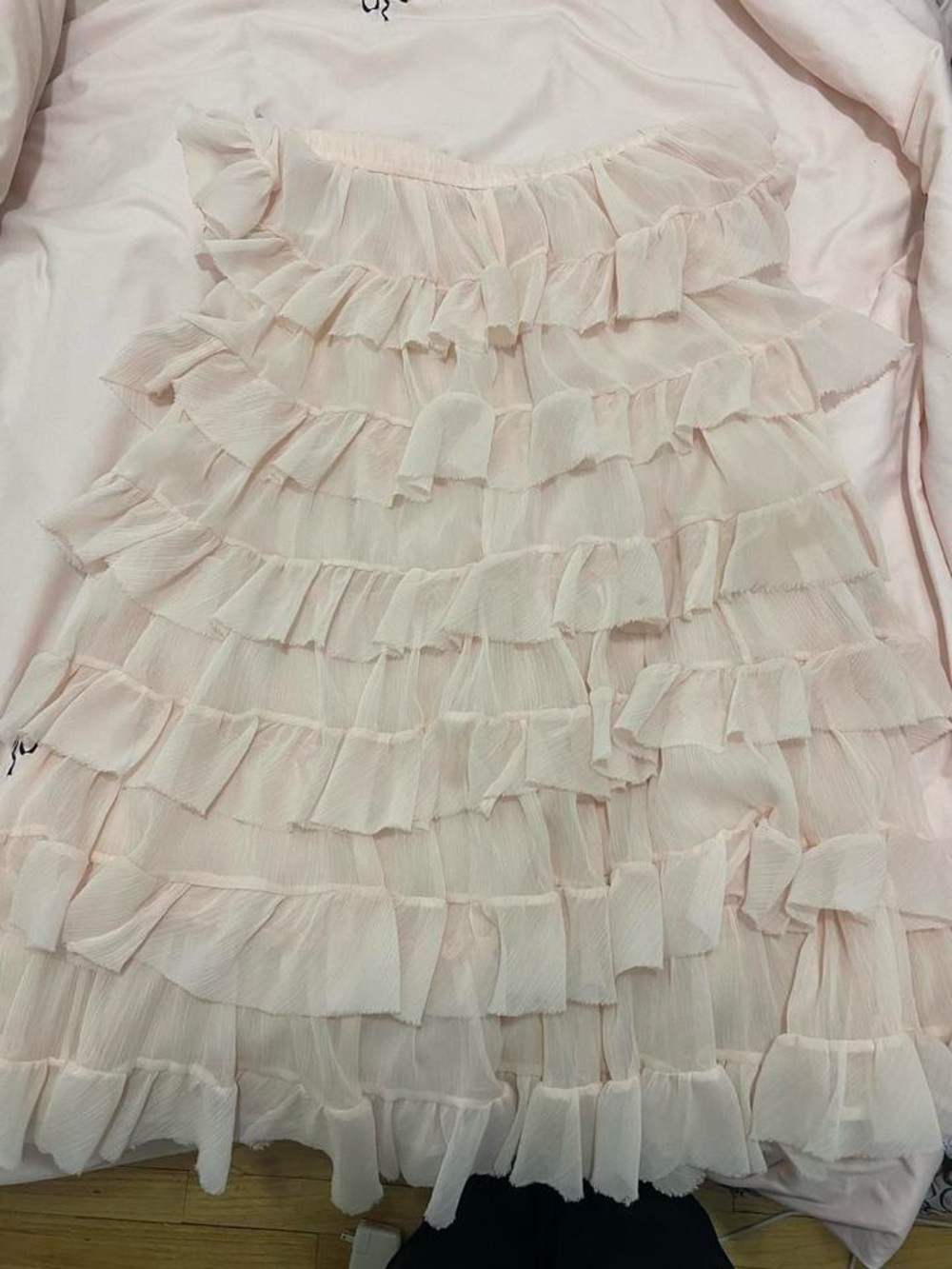 H&M pink tiered ruffle tulle midi skirt
